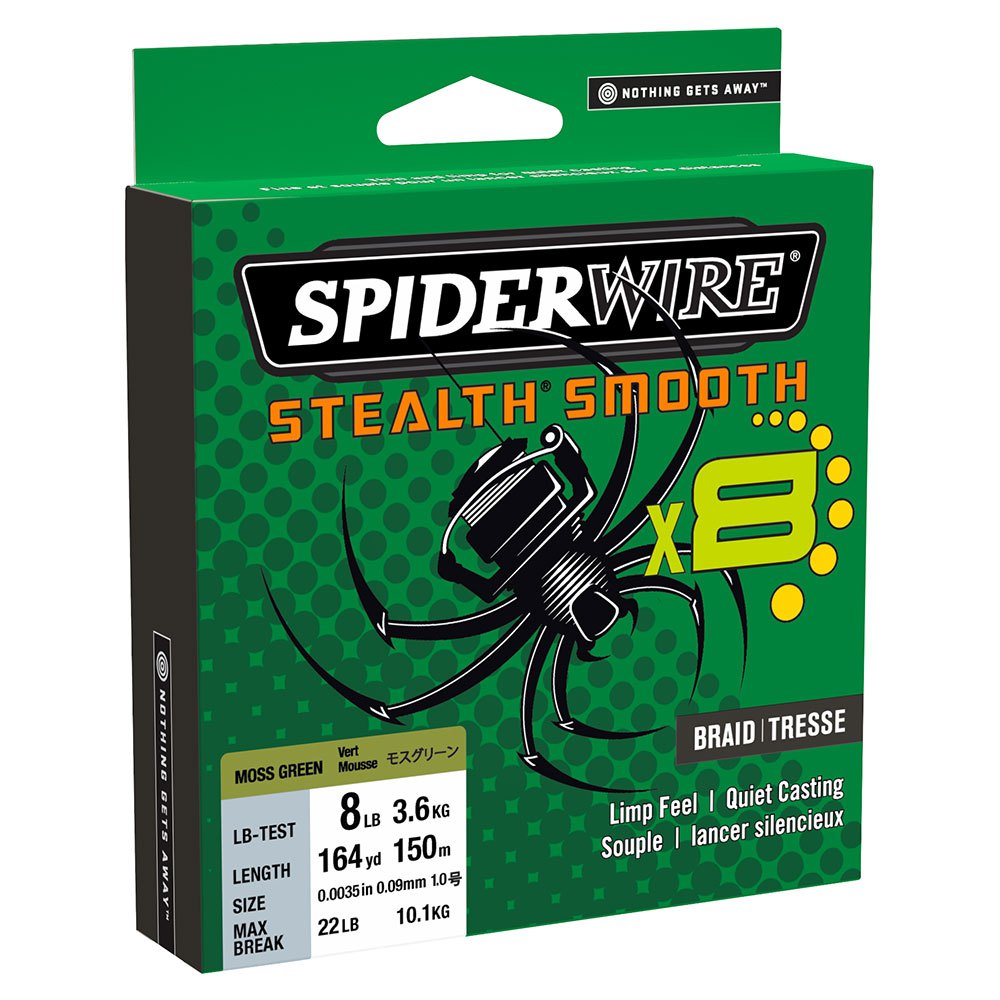 16,5Kg Tresse Spiderwire Stealth Smooth 8 Brins 300M Moss Green 1515597 0,15Mm